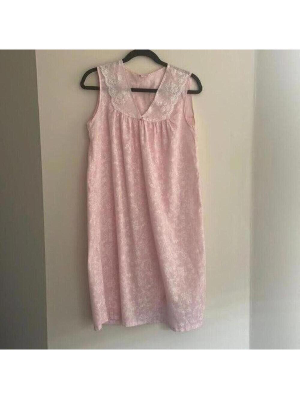 🇺🇸Vintage 1960s Barbiecore Pink Floral Sleeveless Nightgown Pajama Lingerie